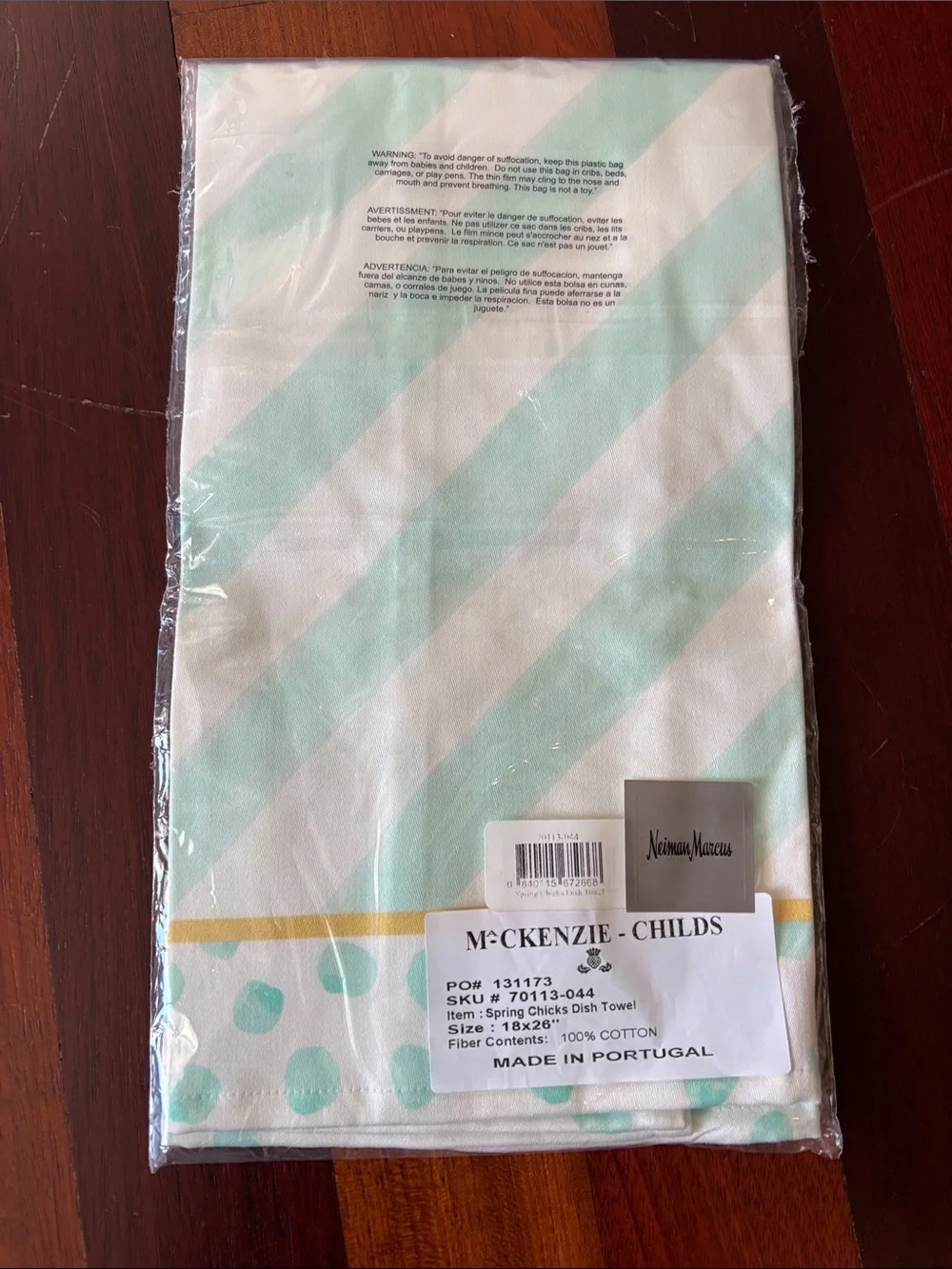 MacKenzie-Childs Mint and Coral Chick Dish Towel